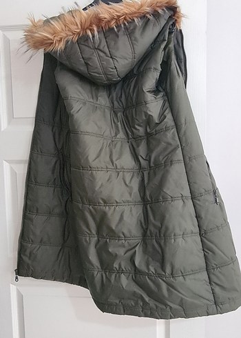 Kürk Detaylı Gri Uzun Kadın Kışlık yelek - Görsel 3