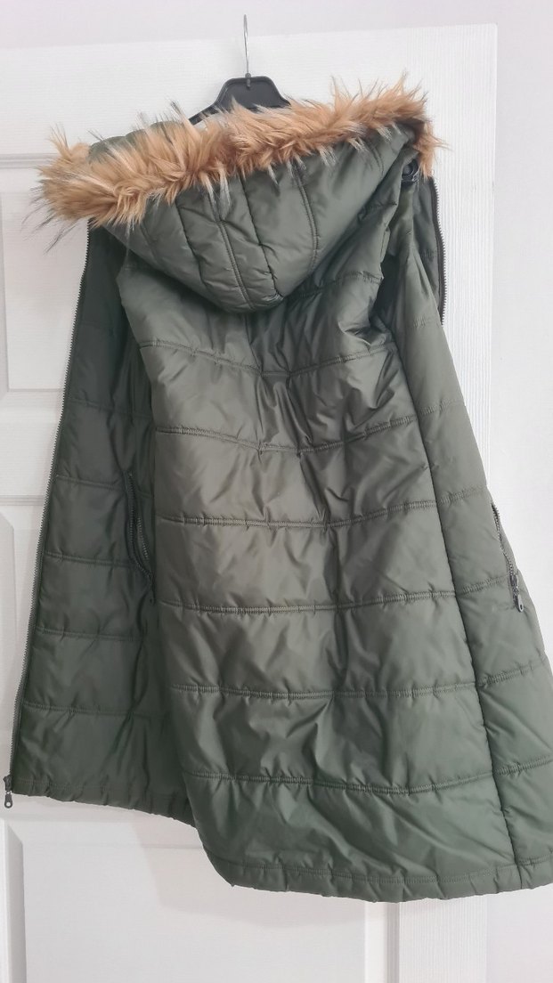 Kürk Detaylı Gri Uzun Kadın Kışlık yelek - Görsel 2