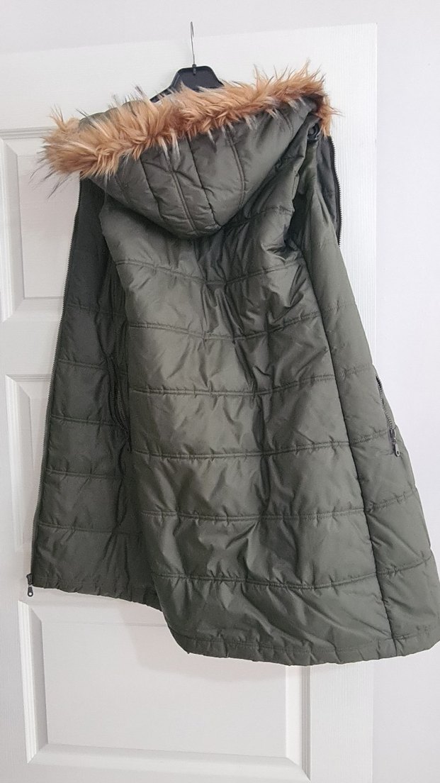 Kürk Detaylı Gri Uzun Kadın Kışlık yelek - Görsel 3