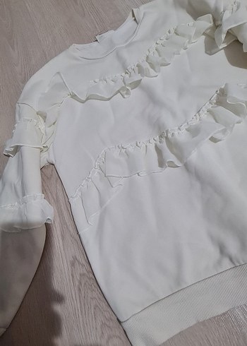 Kız Çocuk Beyaz Pamuklu Fırfırlı Sweatshirt - Görsel 3