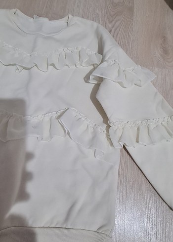 Kız Çocuk Beyaz Pamuklu Fırfırlı Sweatshirt - Görsel 2