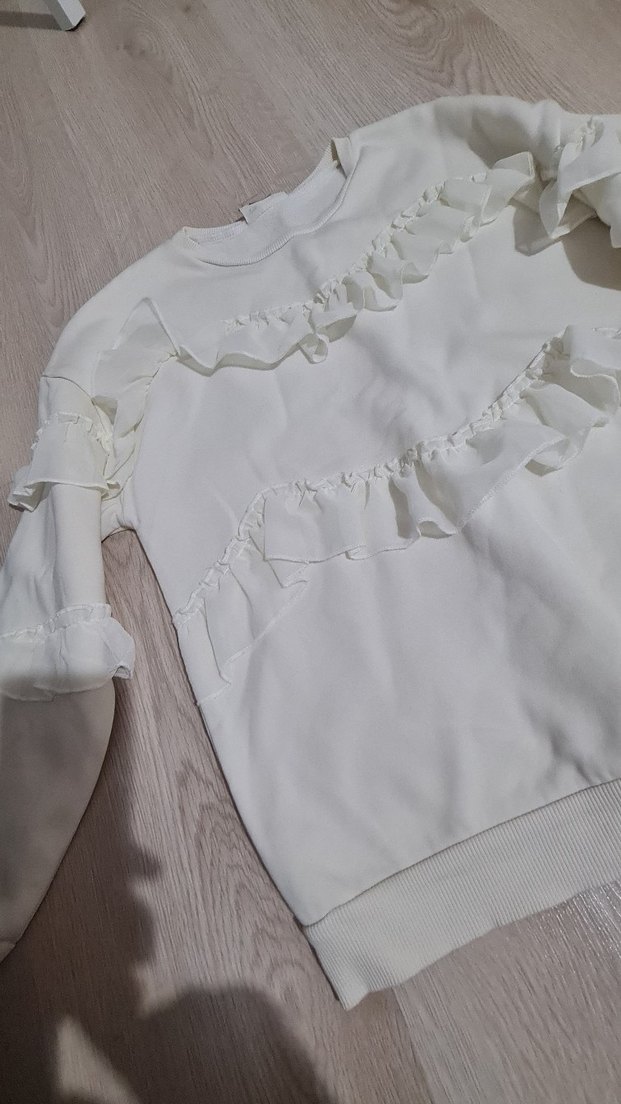 Kız Çocuk Beyaz Pamuklu Fırfırlı Sweatshirt - Görsel 3