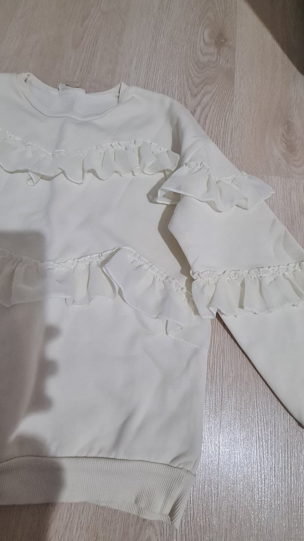 Kız Çocuk Beyaz Pamuklu Fırfırlı Sweatshirt - Görsel 2