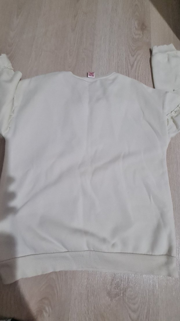 Kız Çocuk Beyaz Pamuklu Fırfırlı Sweatshirt - Görsel 5