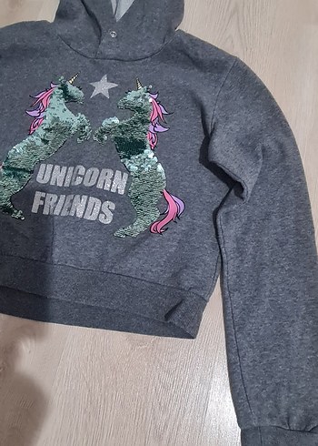 Kız Çocuk Gri Kapüşonlu Sweatshirt - Görsel 2