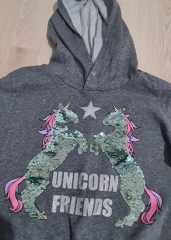 Kız Çocuk Gri Kapüşonlu Sweatshirt - Görsel 4