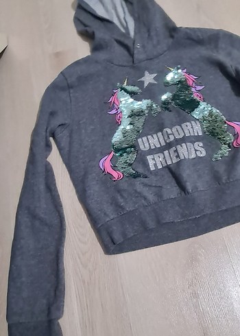 Kız Çocuk Gri Kapüşonlu Sweatshirt - Görsel 3