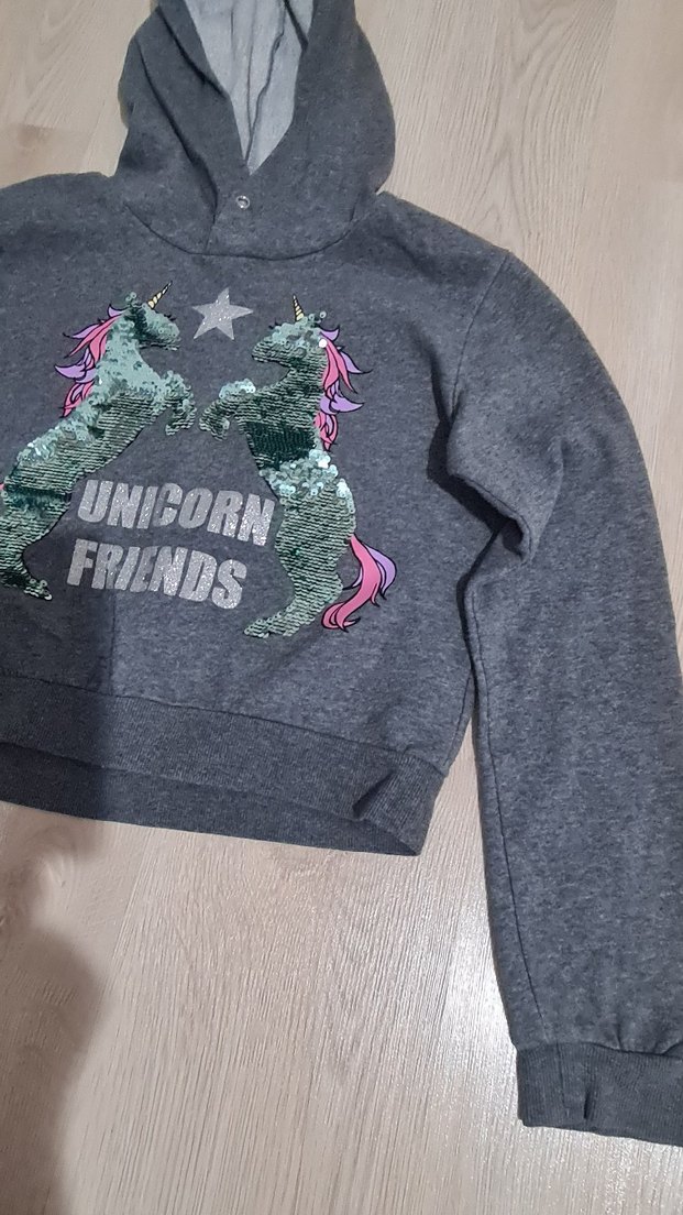 Kız Çocuk Gri Kapüşonlu Sweatshirt - Görsel 2