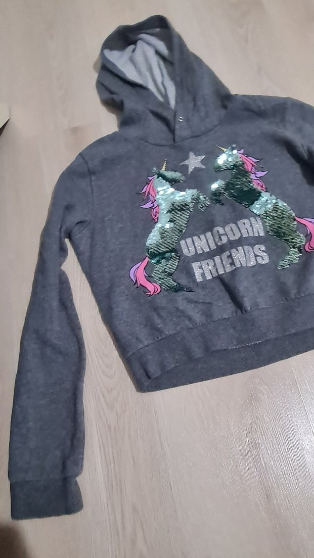 Kız Çocuk Gri Kapüşonlu Sweatshirt - Görsel 3