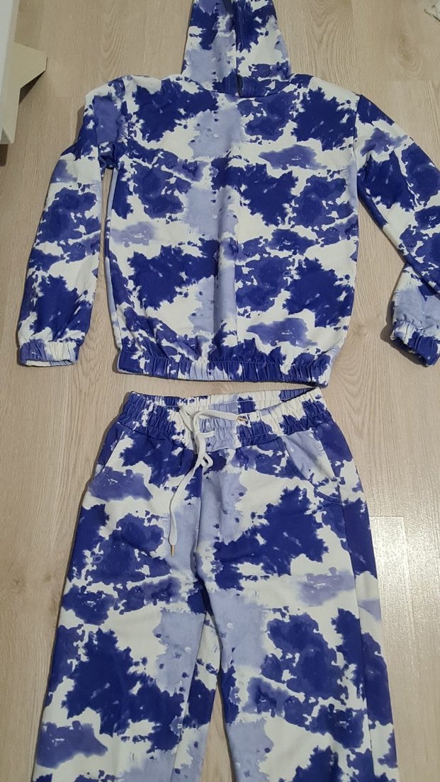 Kızlar için Mavi Batik Desenli Salaş Eşofman Takımı - Görsel 5