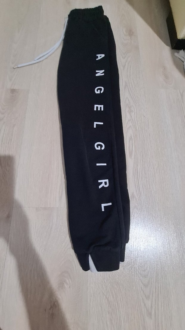 Siyah Angel Girl Baskılı Rahat kız çocuk Eşofman - Görsel 3