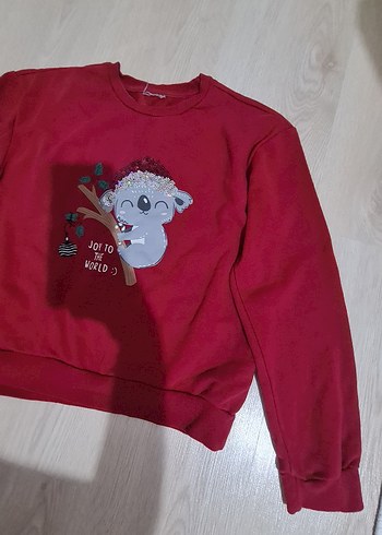 Kız Çocuk Kırmızı Baskılı Sweatshirt - Görsel 5