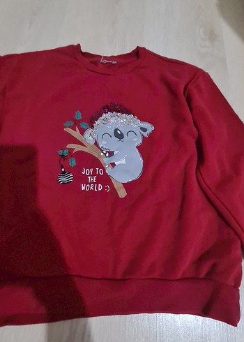 Kız Çocuk Kırmızı Baskılı Sweatshirt - Görsel 4