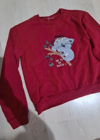 Kız Çocuk Kırmızı Baskılı Sweatshirt - Görsel 3