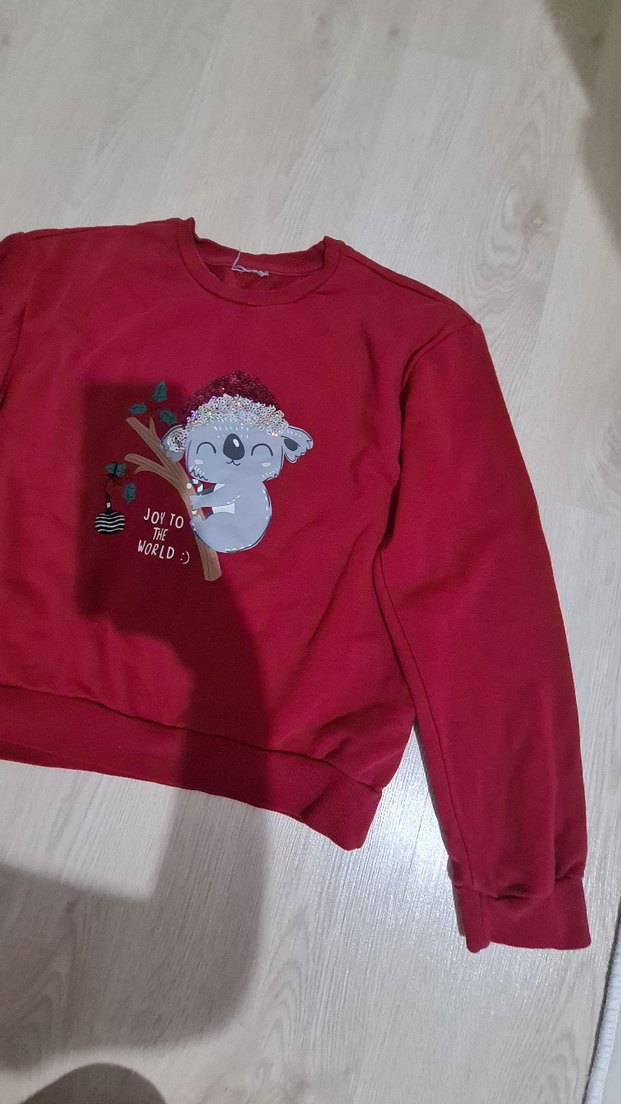 Kız Çocuk Kırmızı Baskılı Sweatshirt - Görsel 5