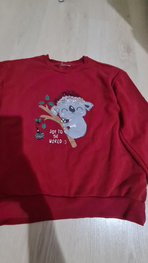 Kız Çocuk Kırmızı Baskılı Sweatshirt - Görsel 4