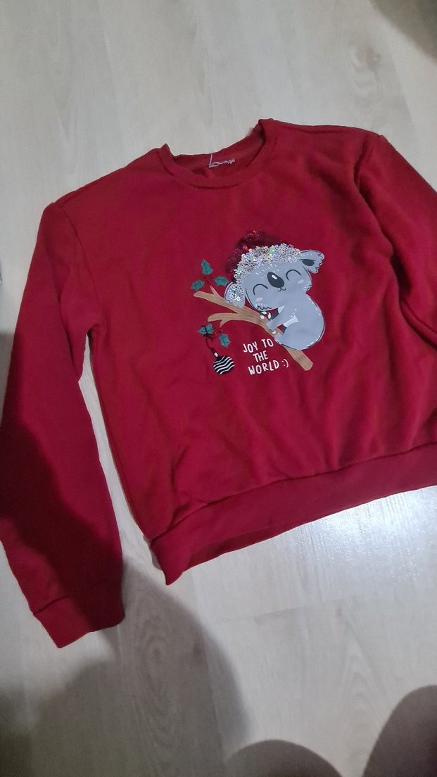Kız Çocuk Kırmızı Baskılı Sweatshirt - Görsel 3