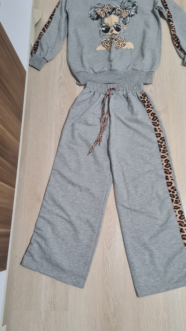 Kız Çocuk Gri Leopar Desenli Eşofman Takımı - Görsel 2