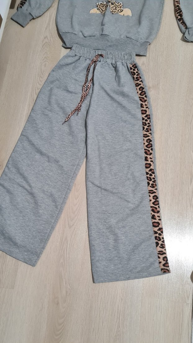 Kız Çocuk Gri Leopar Desenli Eşofman Takımı - Görsel 3