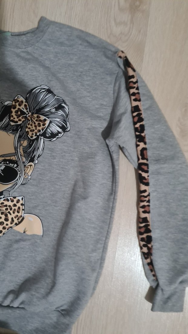 Kız Çocuk Gri Leopar Desenli Eşofman Takımı - Görsel 4