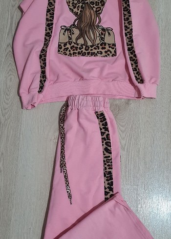 Kız Çocuk Pembe Leopar Desenli Eşofman Takımı