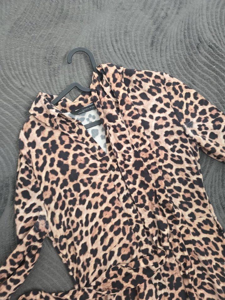 Kahverengi Leopar Desenli Uzun Kadın Elbise - Görsel 3