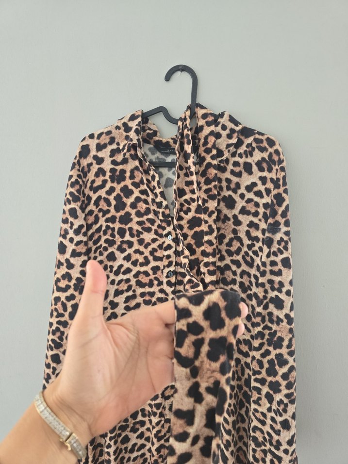 Kahverengi Leopar Desenli Uzun Kadın Elbise - Görsel 2