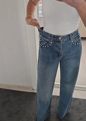 Düğmeli Bol Kesim Midi Kot Pantolon - Görsel 5