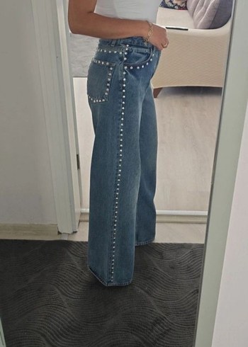 Düğmeli Bol Kesim Midi Kot Pantolon - Görsel 2