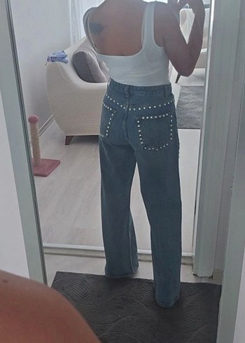 Düğmeli Bol Kesim Midi Kot Pantolon - Görsel 3