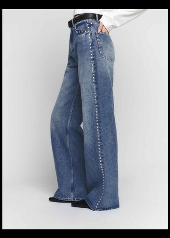 Düğmeli Bol Kesim Midi Kot Pantolon - Görsel 4