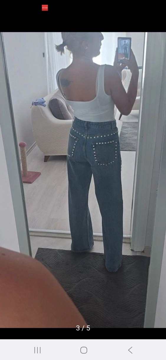 Düğmeli Bol Kesim Midi Kot Pantolon - Görsel 3