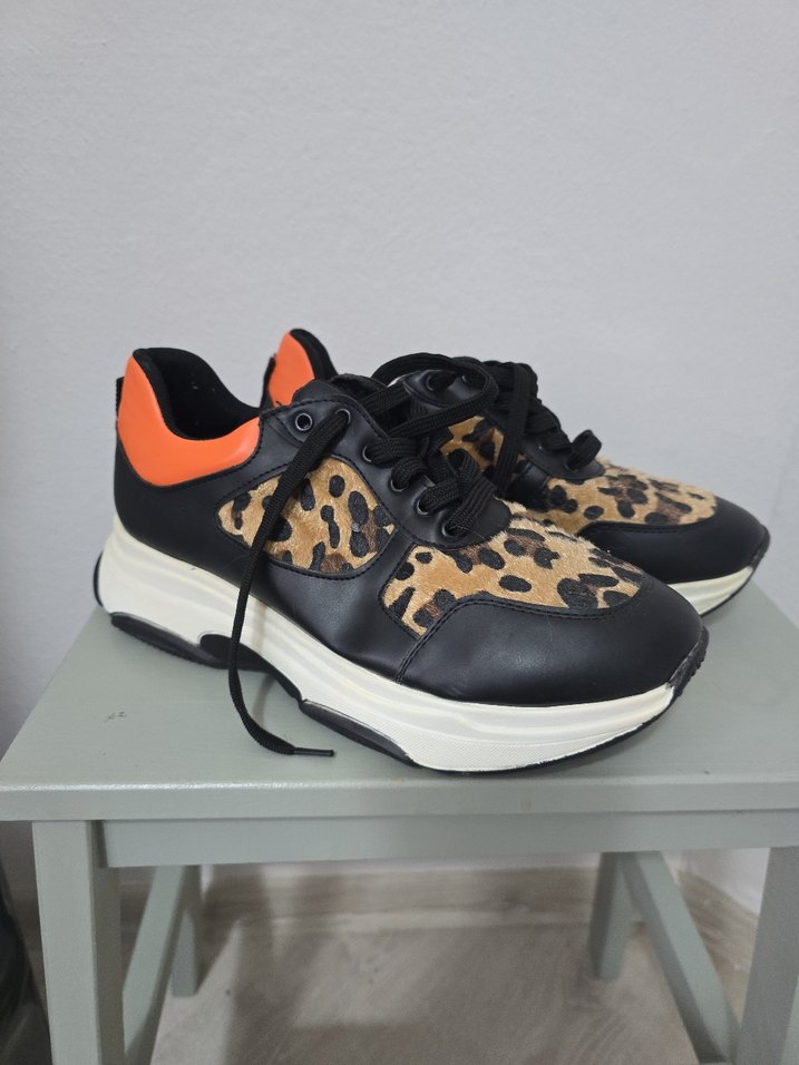Turuncu Leopar Desenli Platform Spor Ayakkabı - Görsel 2