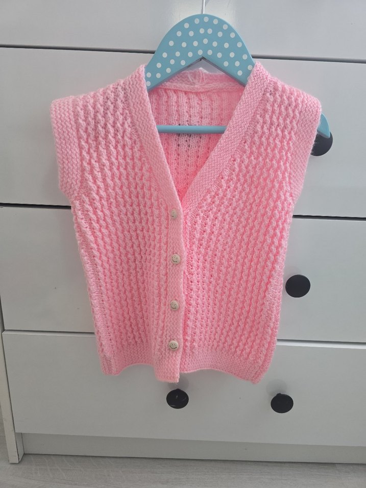 Kızlar için Pembe Triko Kolsuz Süveter - Görsel 4