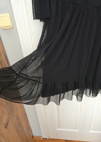 Volan Detaylı Uzun Siyah Gotik elbise