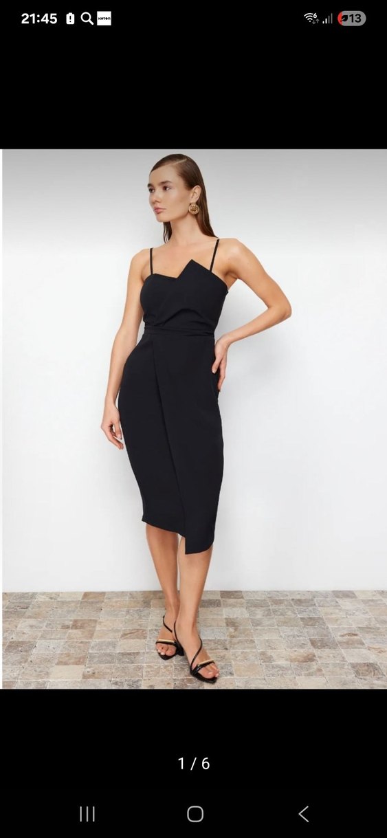 Siyah İnce Askılı Uzun Kalem Elbise - Görsel 3