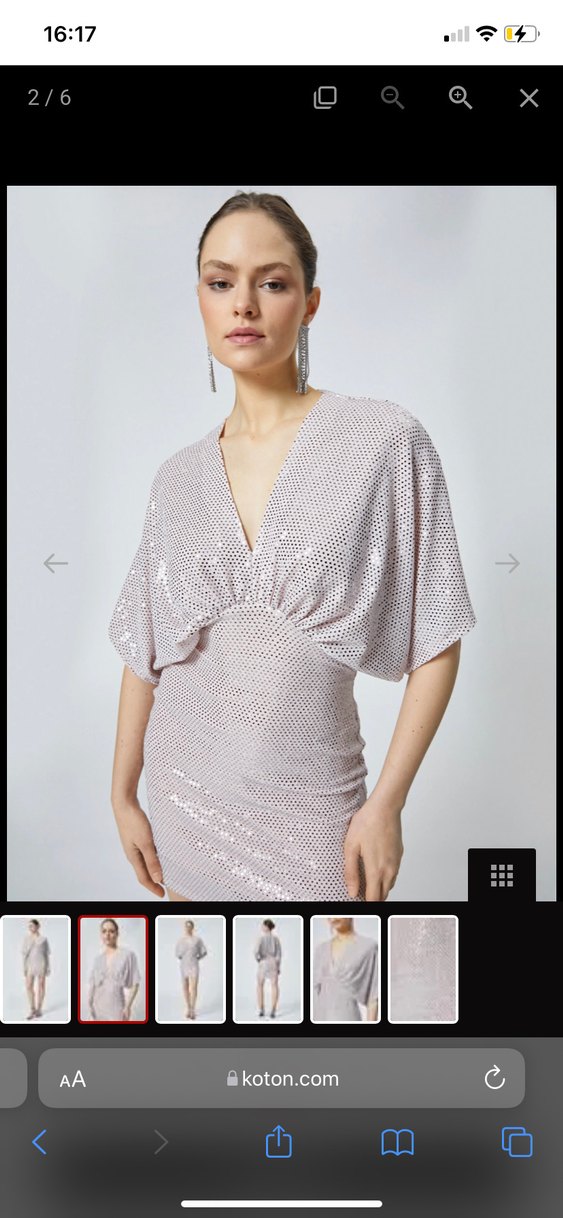 Pudra Parlak Mini Drapeli V Yaka Elbise - Görsel 2