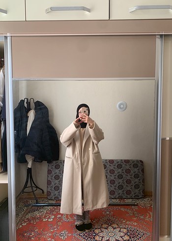 Bej Kadın Midi Yün kaban - Görsel 2