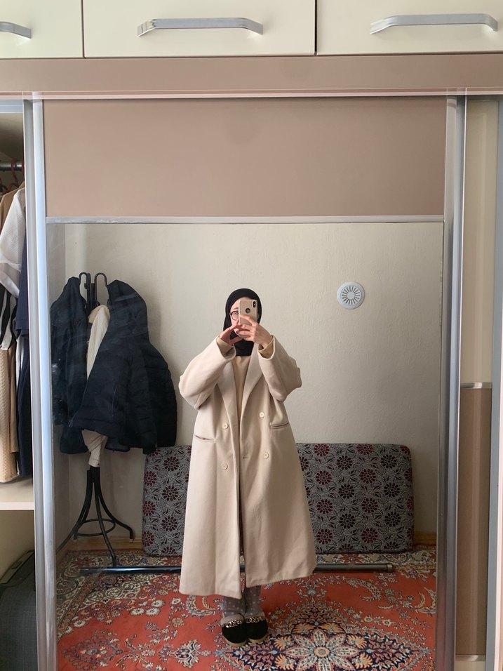 Bej Kadın Midi Yün kaban - Görsel 2