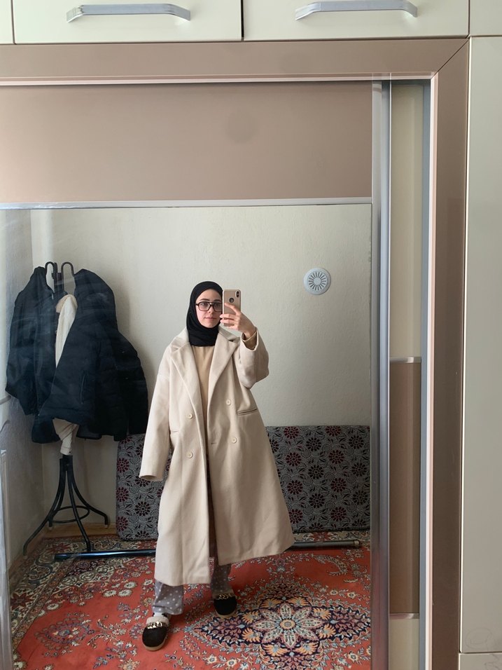 Bej Kadın Midi Yün kaban - Görsel 3