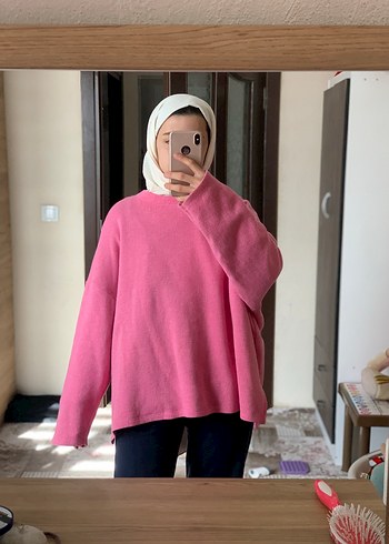 Pembe Yüksek Yaka Salaş Kadın Kazak - Görsel 5