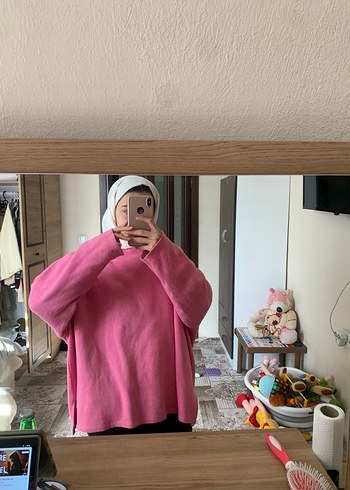 Pembe Yüksek Yaka Salaş Kadın Kazak - Görsel 2