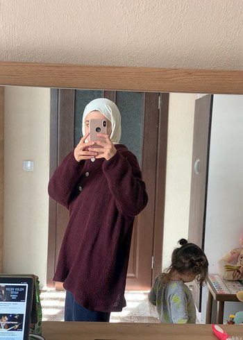 Bordo Yünlü Yüksek Yaka Kadın Kazak - Görsel 2