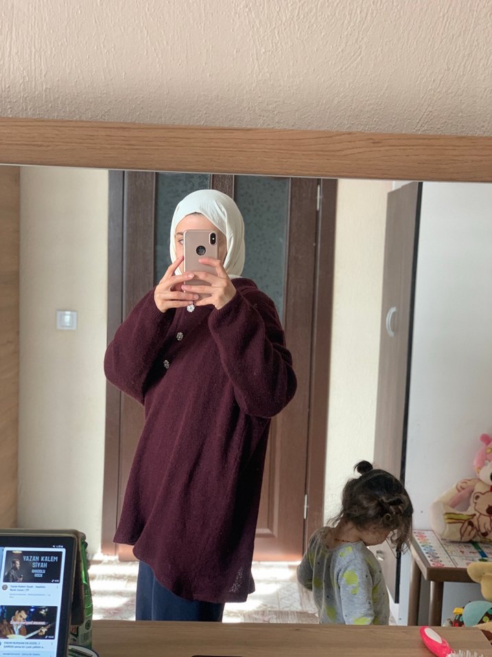 Bordo Yünlü Yüksek Yaka Kadın Kazak - Görsel 2