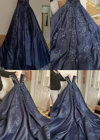 Uzun Lacivert Straplez Nakışlı Gotik Abiye - Görsel 2