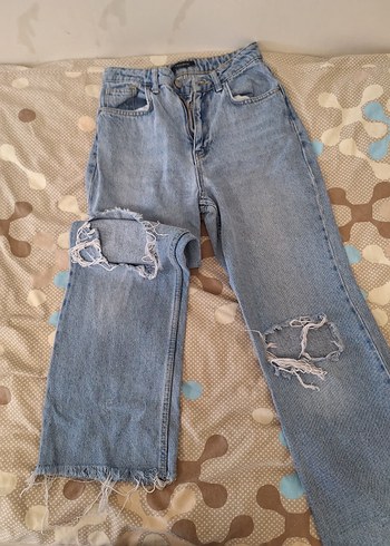 Yırtık Detaylı Mavi Kadın Denim Jean milla - Görsel 3