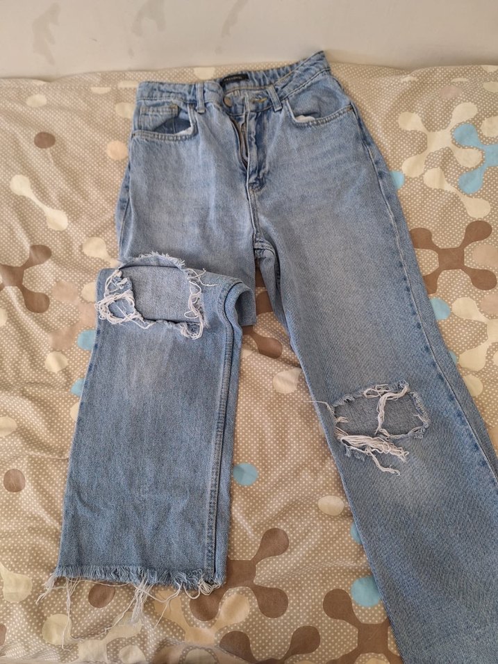 Yırtık Detaylı Mavi Kadın Denim Jean milla - Görsel 3