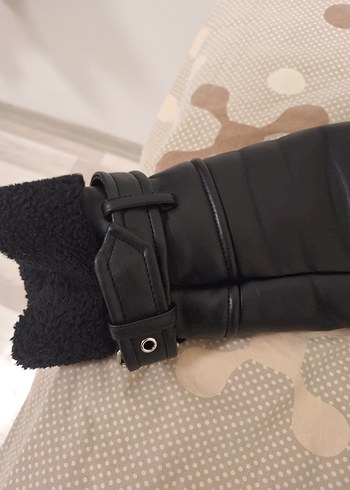 Siyah Kürklü Deri Biker Ceket - Görsel 4