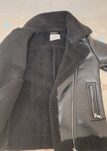 Siyah Kürklü Deri Biker Ceket - Görsel 2