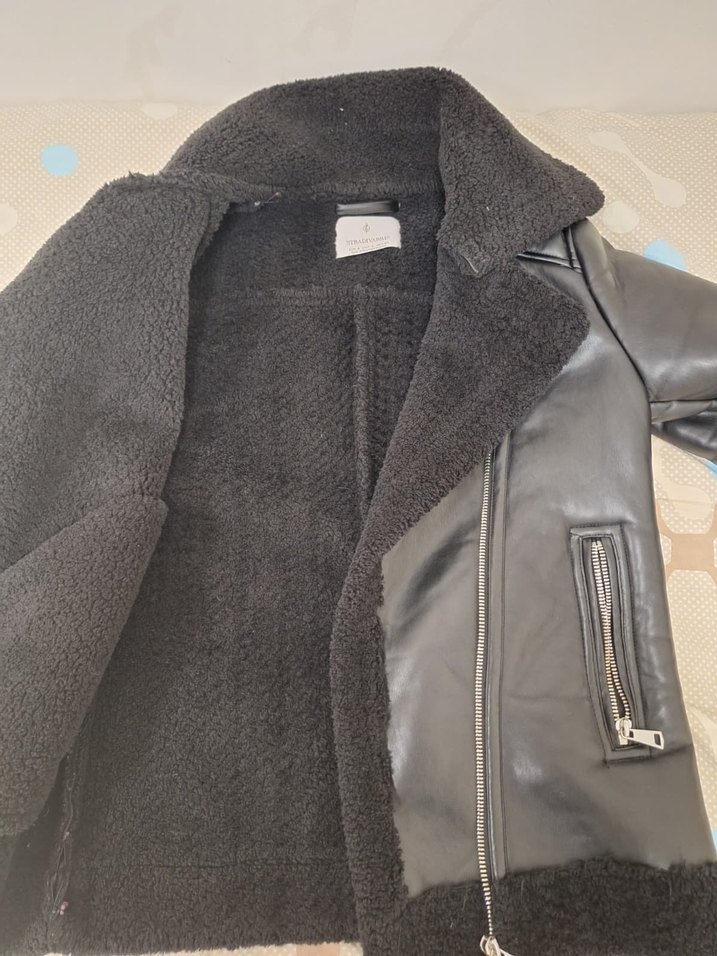 Siyah Kürklü Deri Biker Ceket - Görsel 2